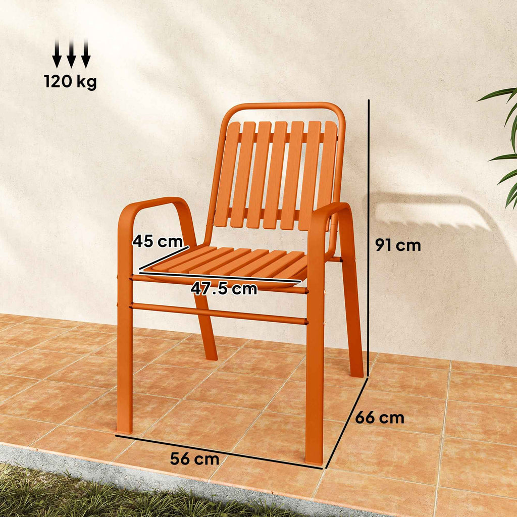 Outsunny Set of 4 Stackable Garden Chairs with High Backrest and Armrests, in PP and Steel, 56x66x91 cm, Orange