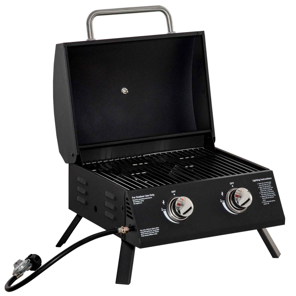 Outsunny Folding Gas Barbecue with Lid, Thermometer and 2 Steel Burners, 55x46.5x41 cm, Black