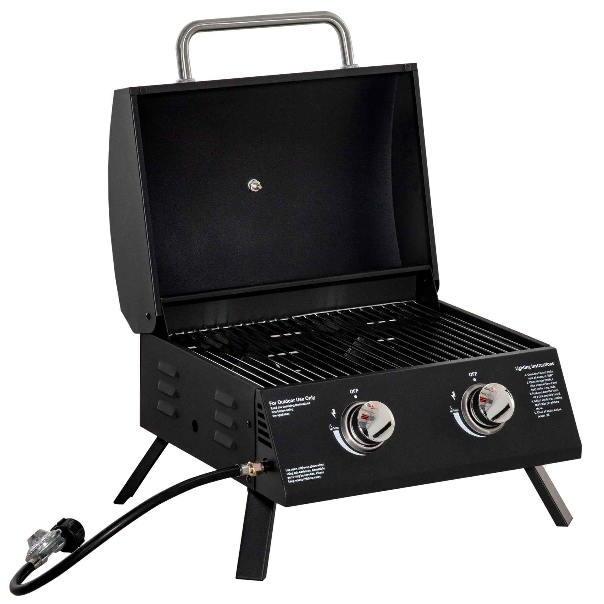 Outsunny Folding Gas Barbecue with Lid, Thermometer and 2 Steel Burners, 55x46.5x41 cm, Black