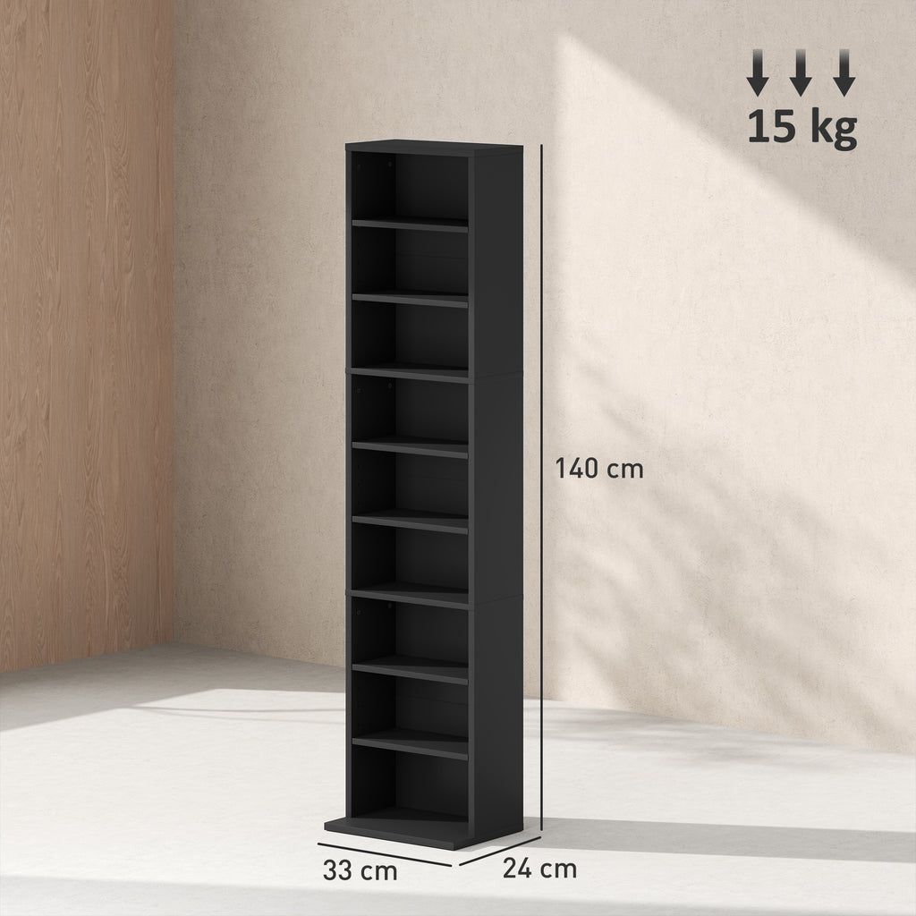 CD Rack with 6 Adjustable Shelves, Capacity of 260 CDs/120 DVDs, 33x24x140 cm, Black