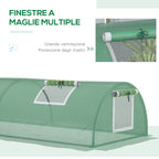 Small Greenhouse with 5 Windows and Central Grid, in Steel, PE and PP, 300x80x45 cm, Green