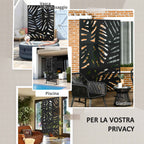 Outsunny 3-Door Vertical Steel Room Divider with Tropical Pattern, 122x45x198 cm, Black