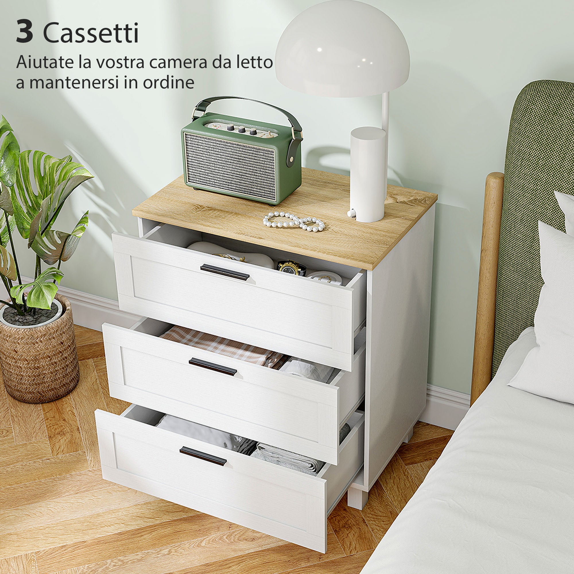 Modern 3-Drawer Wooden Chest of Drawers, 60x38x71 cm, White and Wood Color