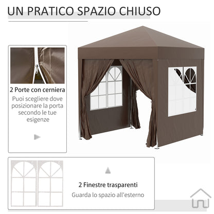 Outsunny gazebo 2x2 m folding with 4 removable walls and transport bag, metal and polyester, brown - Borgè