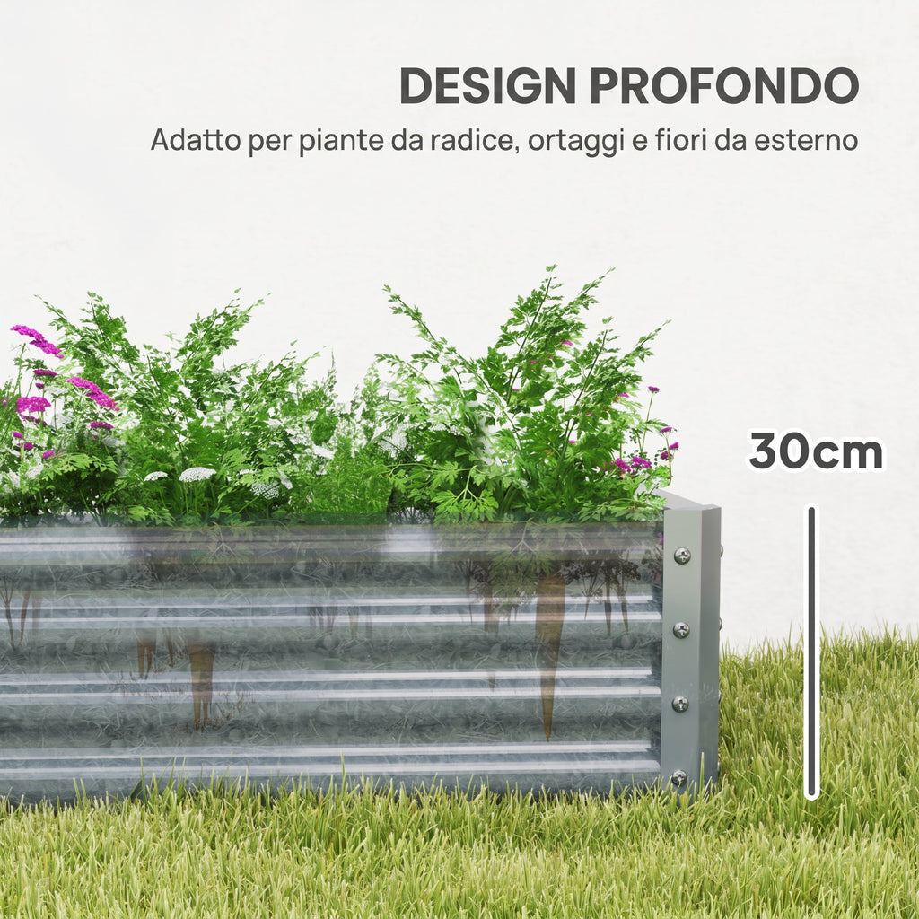 Outsunny Raised Garden Bed in Galvanized Steel, 180x90x30 cm, Silver