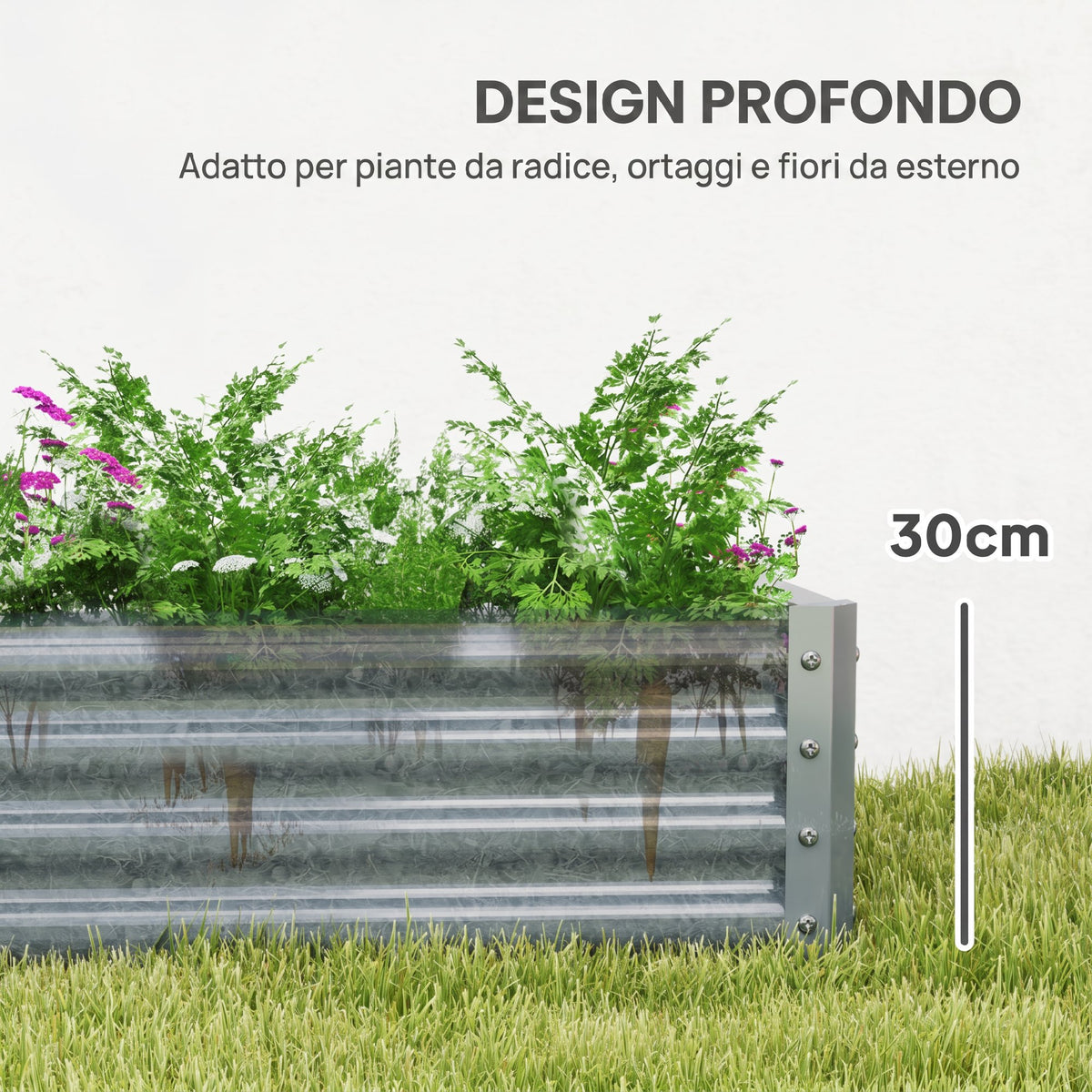 Outsunny Raised Garden Bed in Galvanized Steel, 180x90x30 cm, Silver