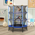 Children's Trampoline with Safety Net and Padded Poles Ages 3-10 Years, Ø140 x 190 cm, Blue