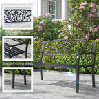 Metal Garden Bench with Decorated Backrest, 127x60x87cm - Black