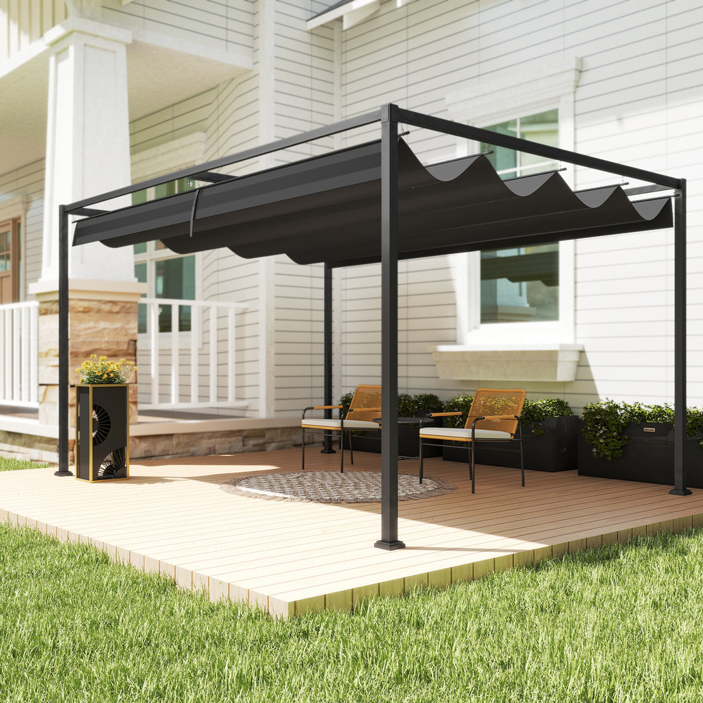 Outsunny Pergola Gazebo Outdoor 3x2.1 m with Retractable Metal and Polyester Canopy, Black