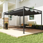 Outsunny Pergola Gazebo Outdoor 3x2.1 m with Retractable Metal and Polyester Canopy, Black