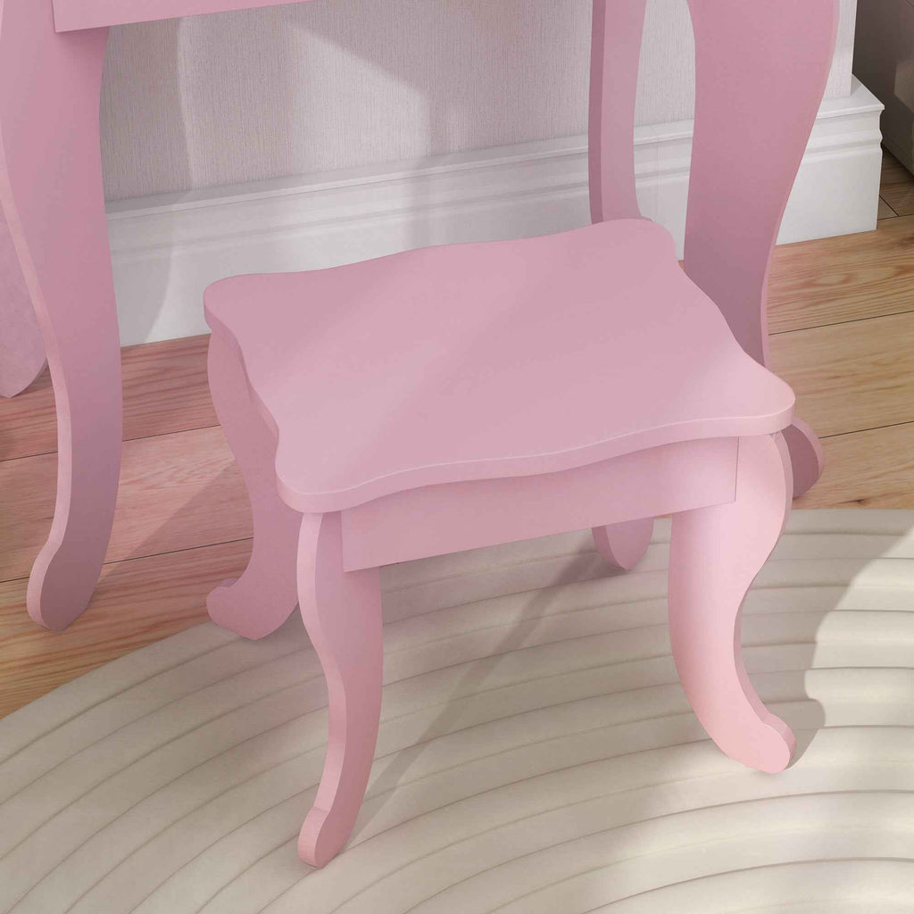 HOMCOM Children's Dressing Table with Stool and Adjustable Mirror, Girls' Dressing Table with Drawer, Pink