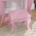HOMCOM Children's Dressing Table with Stool and Adjustable Mirror, Girls' Dressing Table with Drawer, Pink