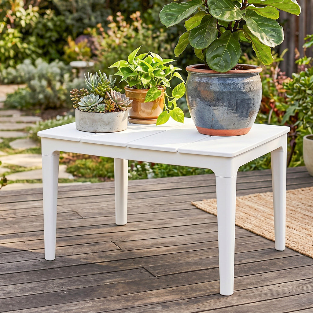 Outsunny Garden Coffee Table, 70 x 53 x 39 cm, Cream White