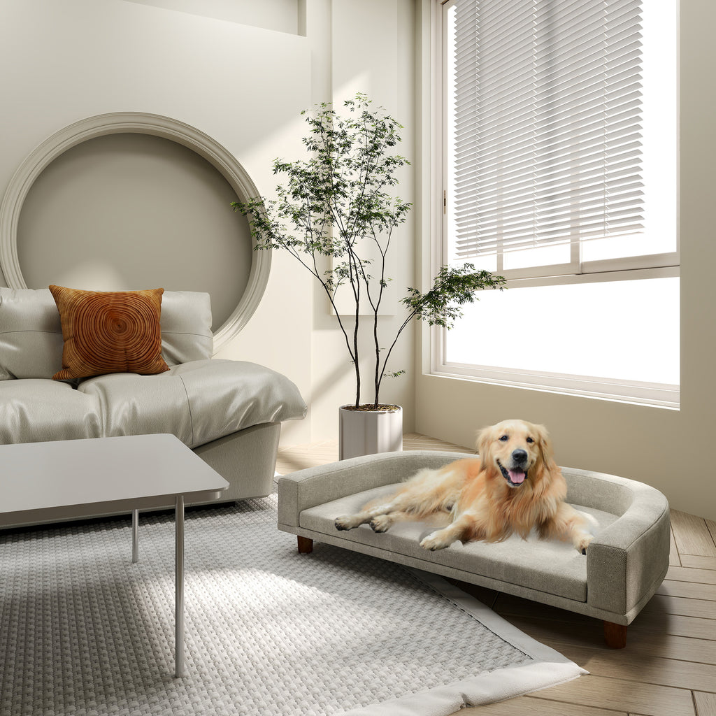 Large Dog Sofa with Removable Cushion, Polyester and Wood, 98x67x25 cm, Grey