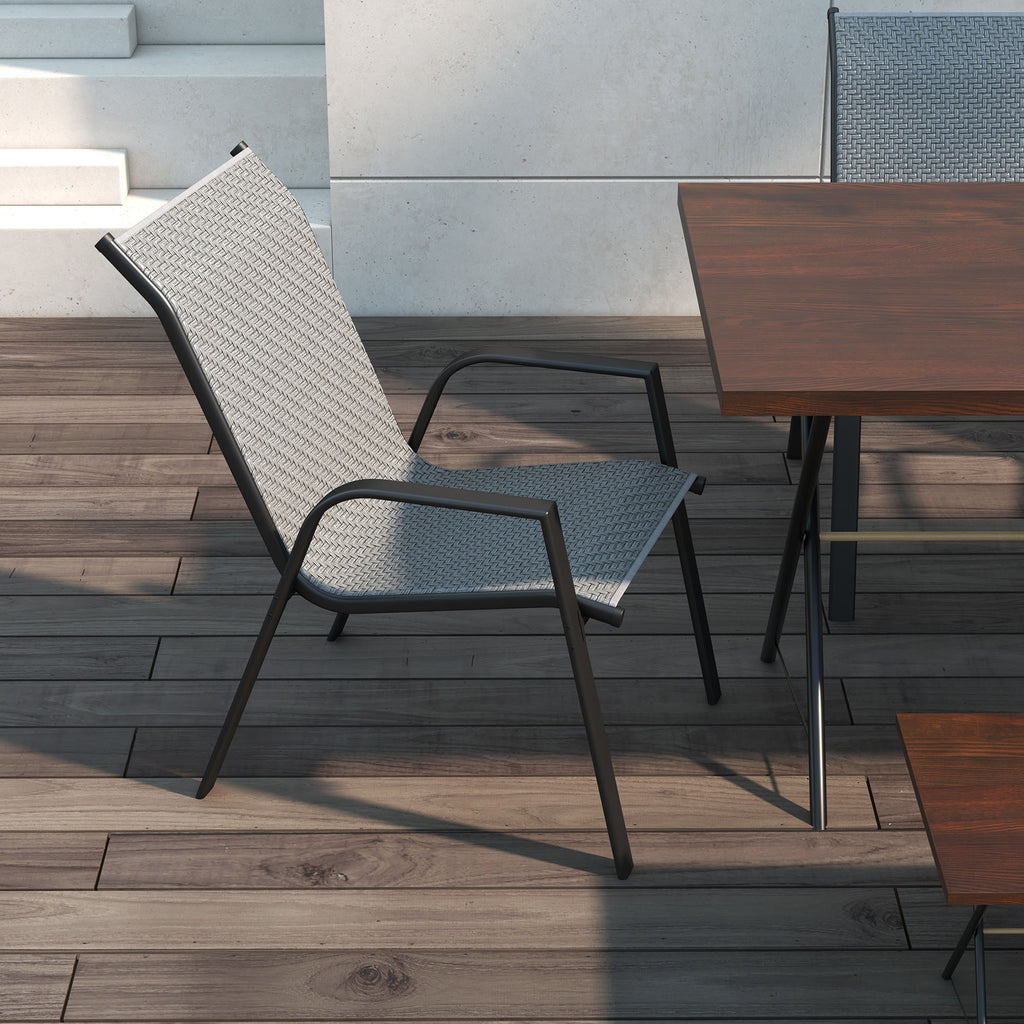Outsunny set 4 Garden chairs stackable with armrests in Rattan pe and steel, gray - Borgè