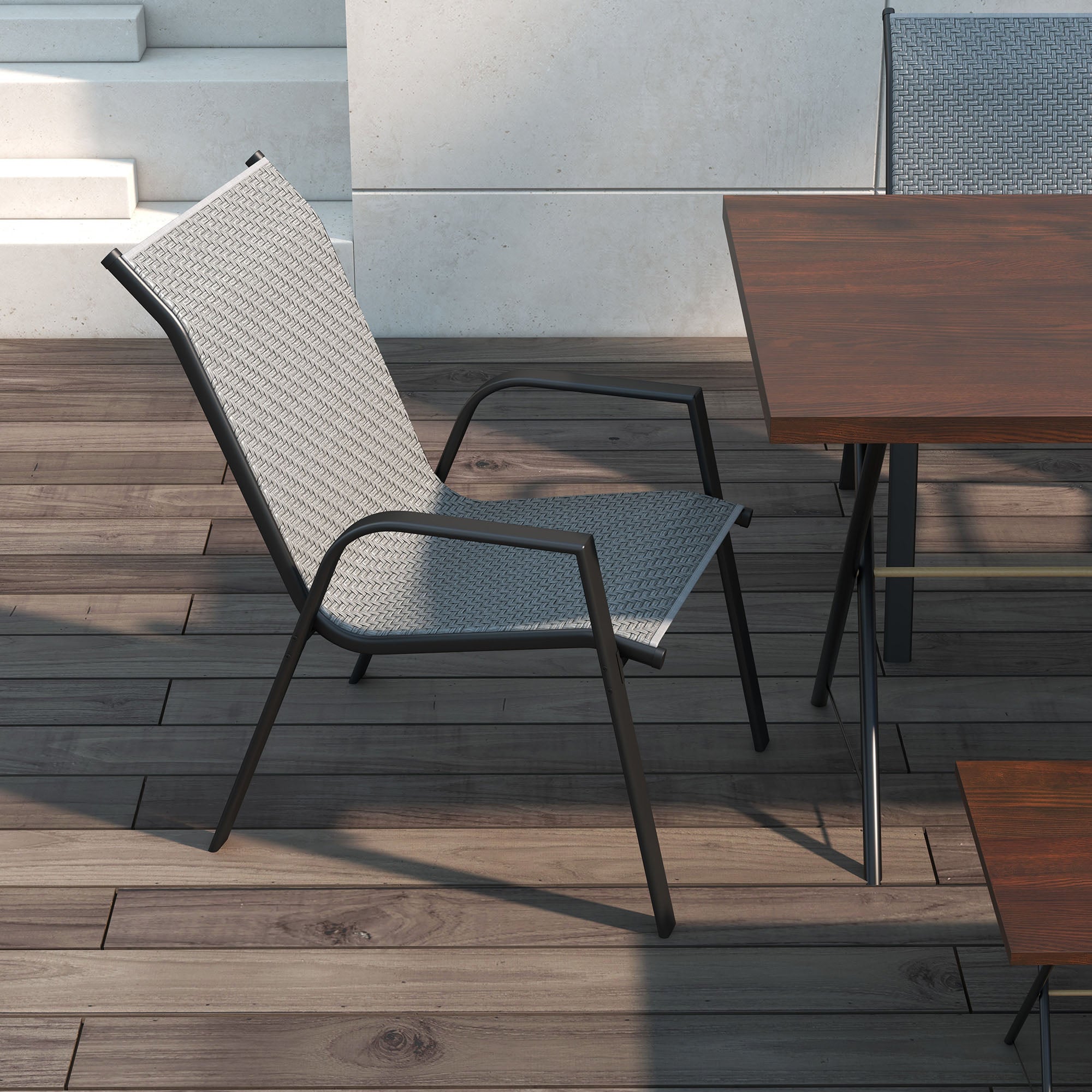 Outsunny set 4 Garden chairs stackable with armrests in Rattan pe and steel, gray - Borgè