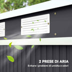 Outsunny Tool Shed with Sloped Roof, 2 Entrances and Air Vents, Steel, 213x130x172 cm, Dark Grey