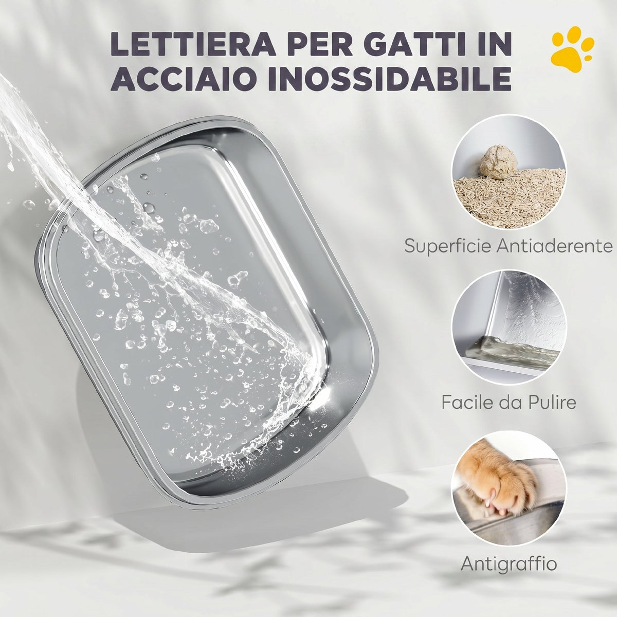 PawHut XL Stainless Steel Enclosed Cat Litter Box with Lift-Off Lid, Scoop, Deodorant Pack, White
