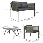 Rattan Garden Lounge Set with 2 Armchairs, 2 Seater Sofa and Glass Coffee Table, Grey