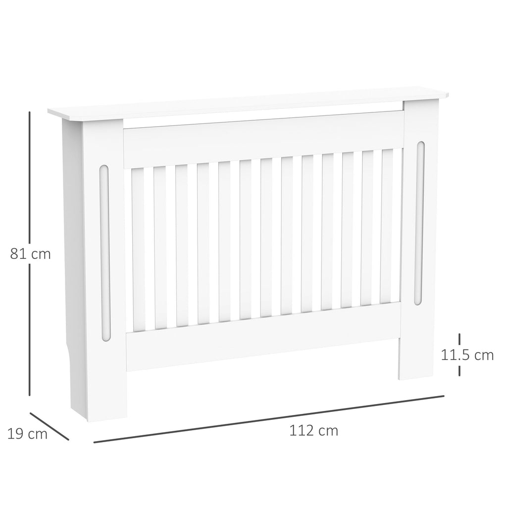 Slatted MDF Radiator Cover for Home and Office, 112x19x81 cm, White
