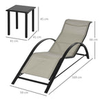Outsunny Set of 2 Sun Loungers and Coffee Table with Glass Top, 59x169x66 cm, Grey