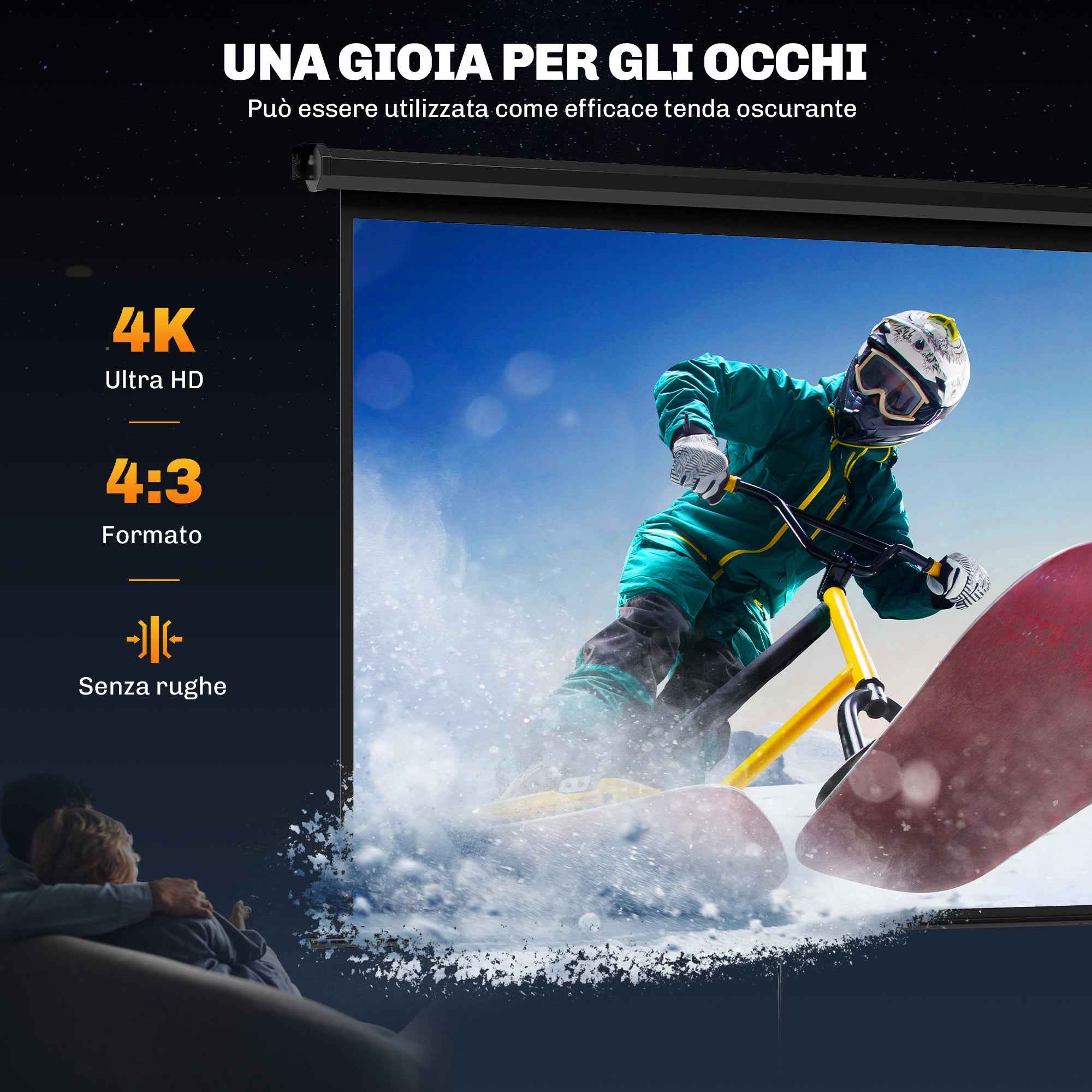 HOMCOM Projector Screen 84" 4:3 Format, 160° Angle and Ceiling or Wall Mount, Black