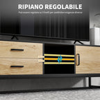 TV Cabinet 60" with Cabinet, 2 Drawers and Open Shelves, 140x35x45 cm, Natural Wood