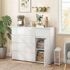 Sideboard, Cabinet with 5 Drawers, Adjustable Shelf, Gloss White.