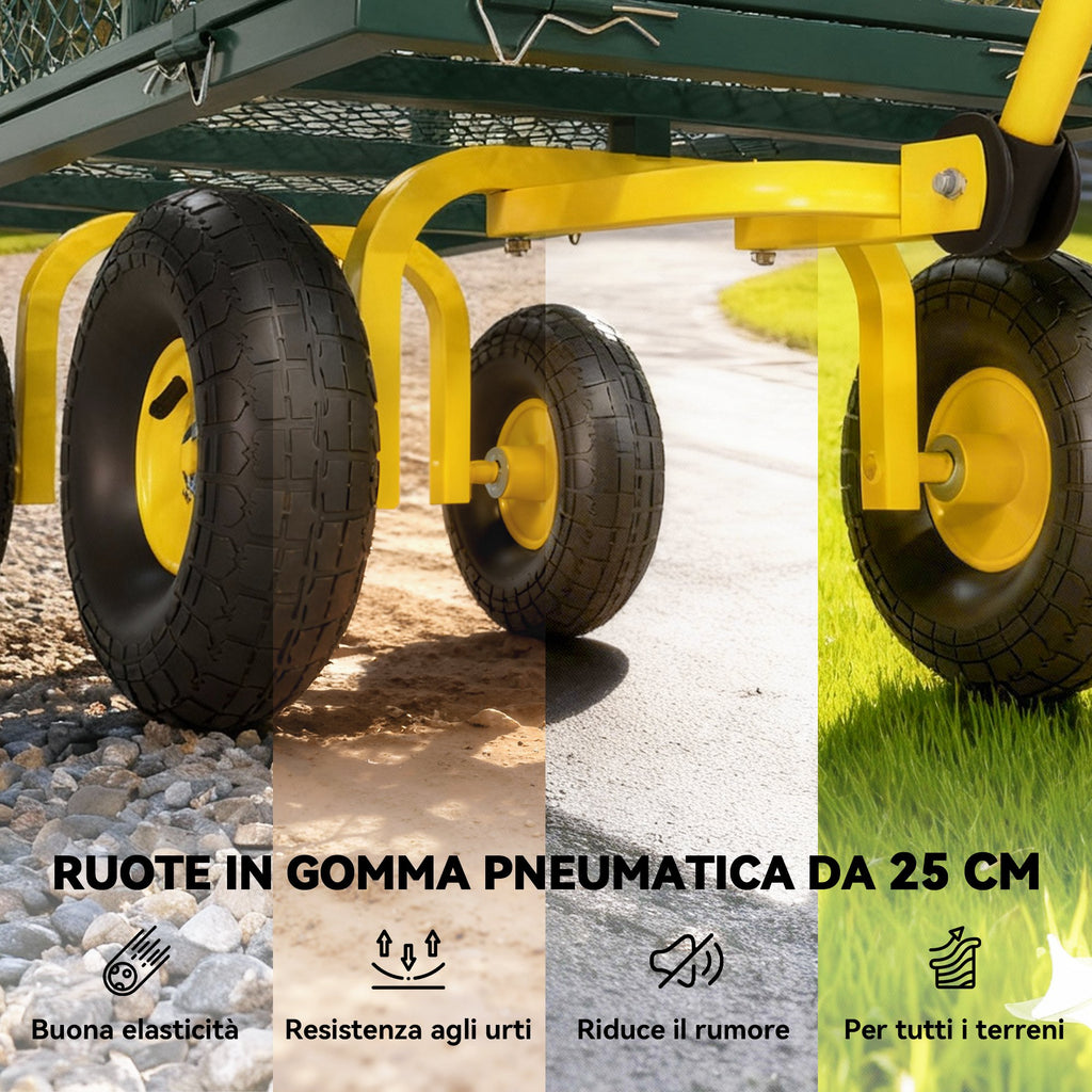 Outsunny Steel Garden Cart with 200 kg Capacity and Removable Side Walls, 104 x 54 x 51 cm, Green and Yellow