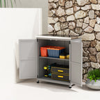 Outdoor Cabinet with Shelf and Workbench in Wood and Steel, 79x43x92 cm, Grey