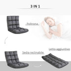 HOMCOM Velvet Floor Chair with 180° Reclining Backrest and Thick Padding, 55x71x53.5cm, Dark Grey