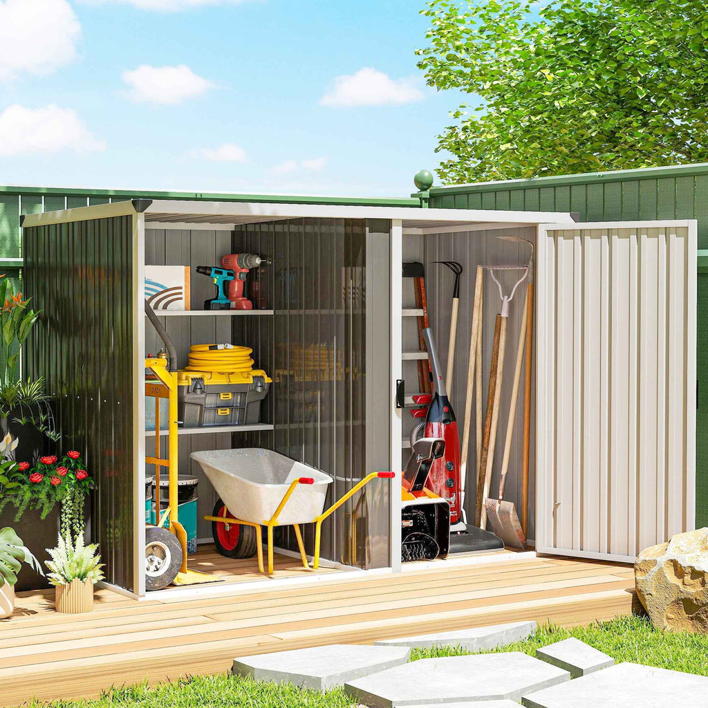 Outsunny Galvanized Steel Garden Shed, Lockable Door, 231 x 125 x 162 cm, Grey