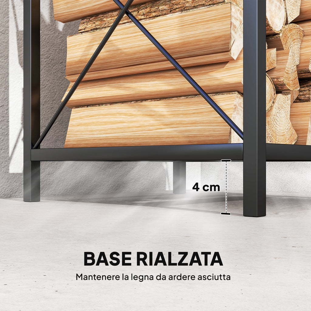 2-Tier Metal Firewood Rack with Raised Base, 34x30x80 cm, Black