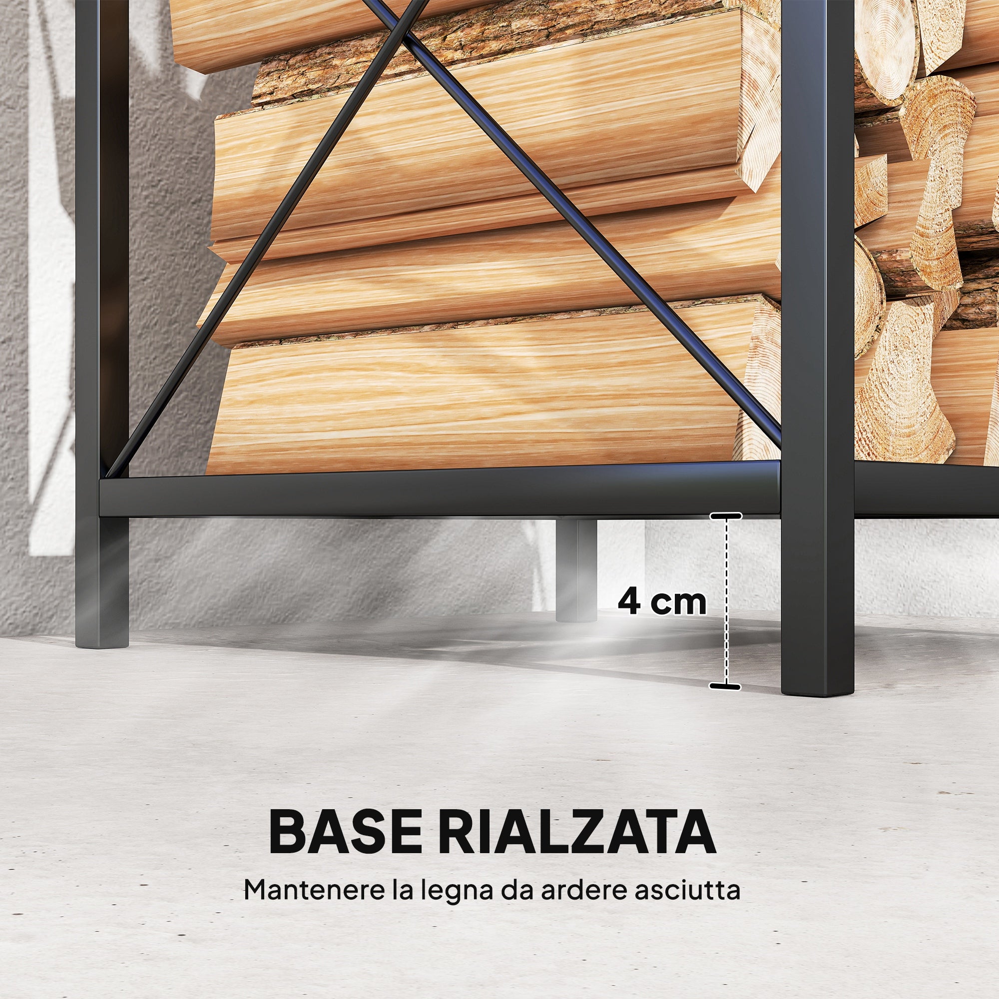 2-Tier Metal Firewood Rack with Raised Base, 34x30x80 cm, Black