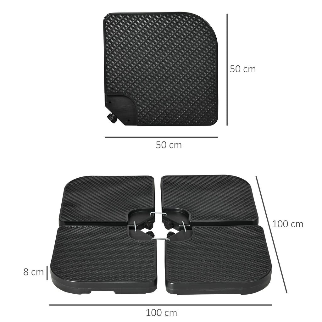 Parasol Base set of 4 Stackable Pieces with Integrated Handles, in HDPE, 99.7x99.7x8.3 cm, Black