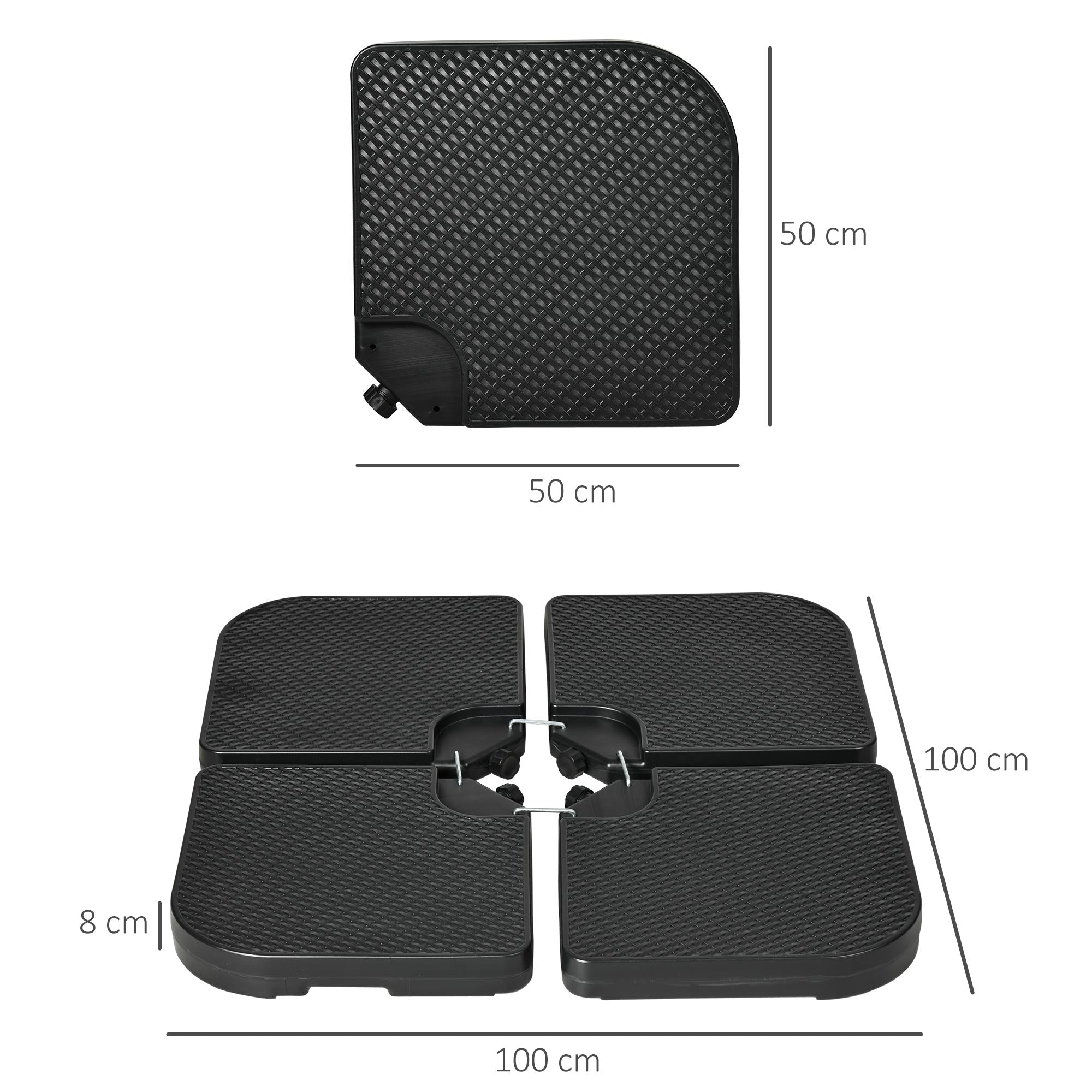 Parasol Base set of 4 Stackable Pieces with Integrated Handles, in HDPE, 99.7x99.7x8.3 cm, Black