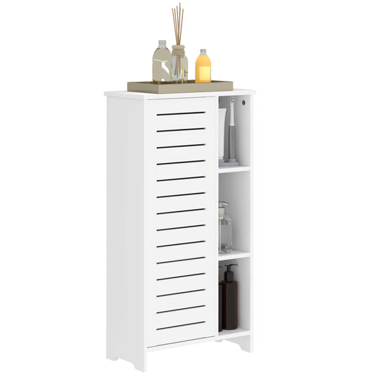 Bathroom Cabinet with 3-Tier Closed Cabinet and 3 Open Shelves, in White Wood, 48x24x96.5 cm