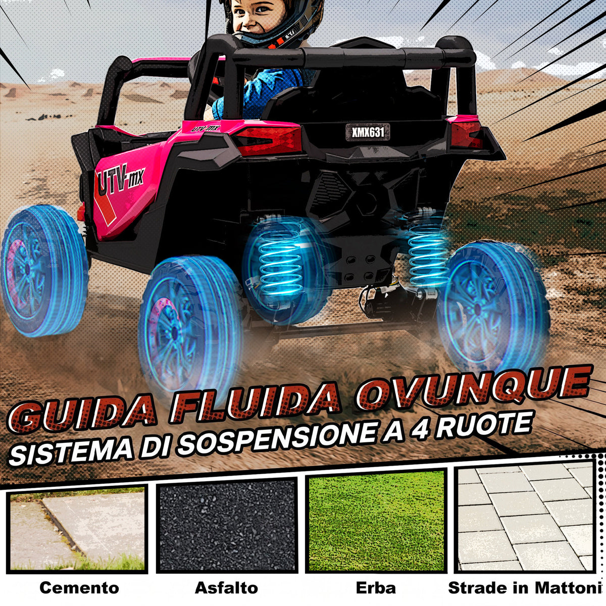 AIYAPLAY Kids Electric Ride-On UTV 12V with Seat Belt, Remote Control, Suspension, USB, 3-7 km/h, 3-5 Years, Pink