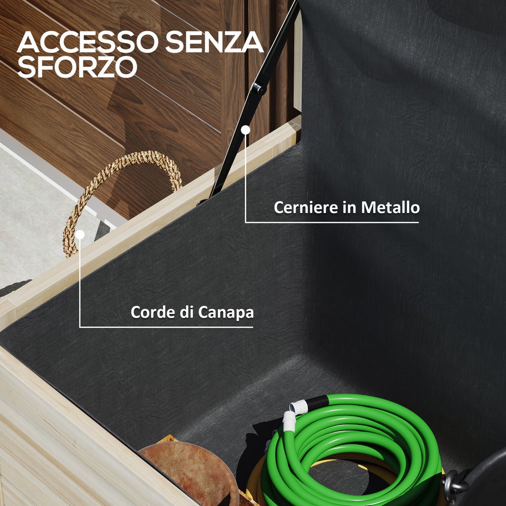 Outdoor Trunk 185L with 2 Wheels with Inner Tarpaulin and Lid, in Fir Wood, 110x50x50 cm, Wood Color