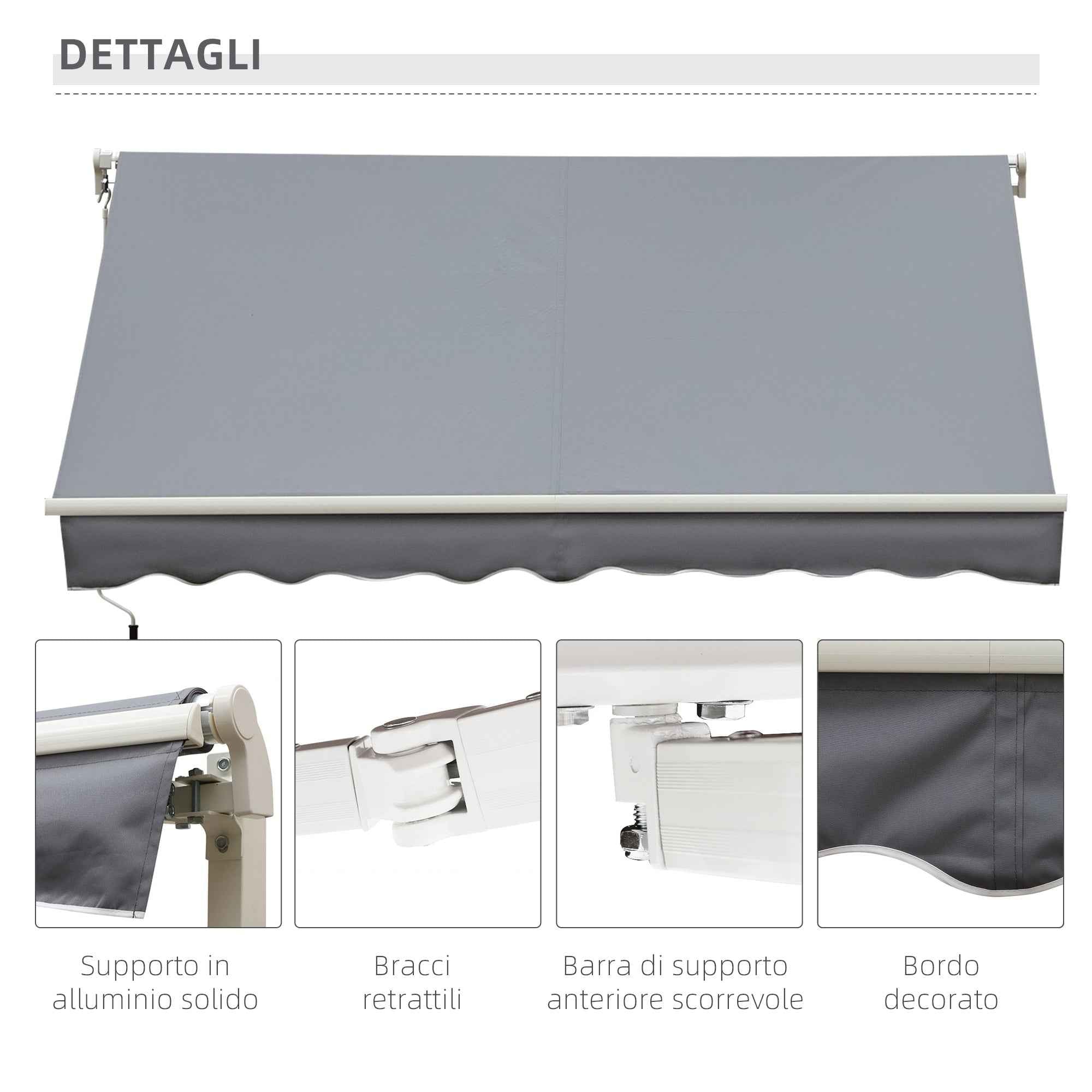 Outsunny 3x2.5m Roller Awning for Doors and Windows, in Aluminum and Anti-UV Polyester, Gray