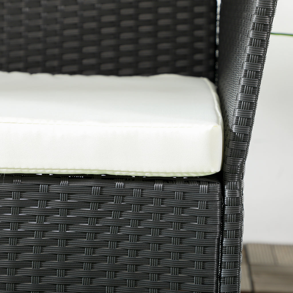 Comfortable 2-Seater Garden Sofa: PE Rattan, Steel, Cushioned, Armrests - Black - Borgè