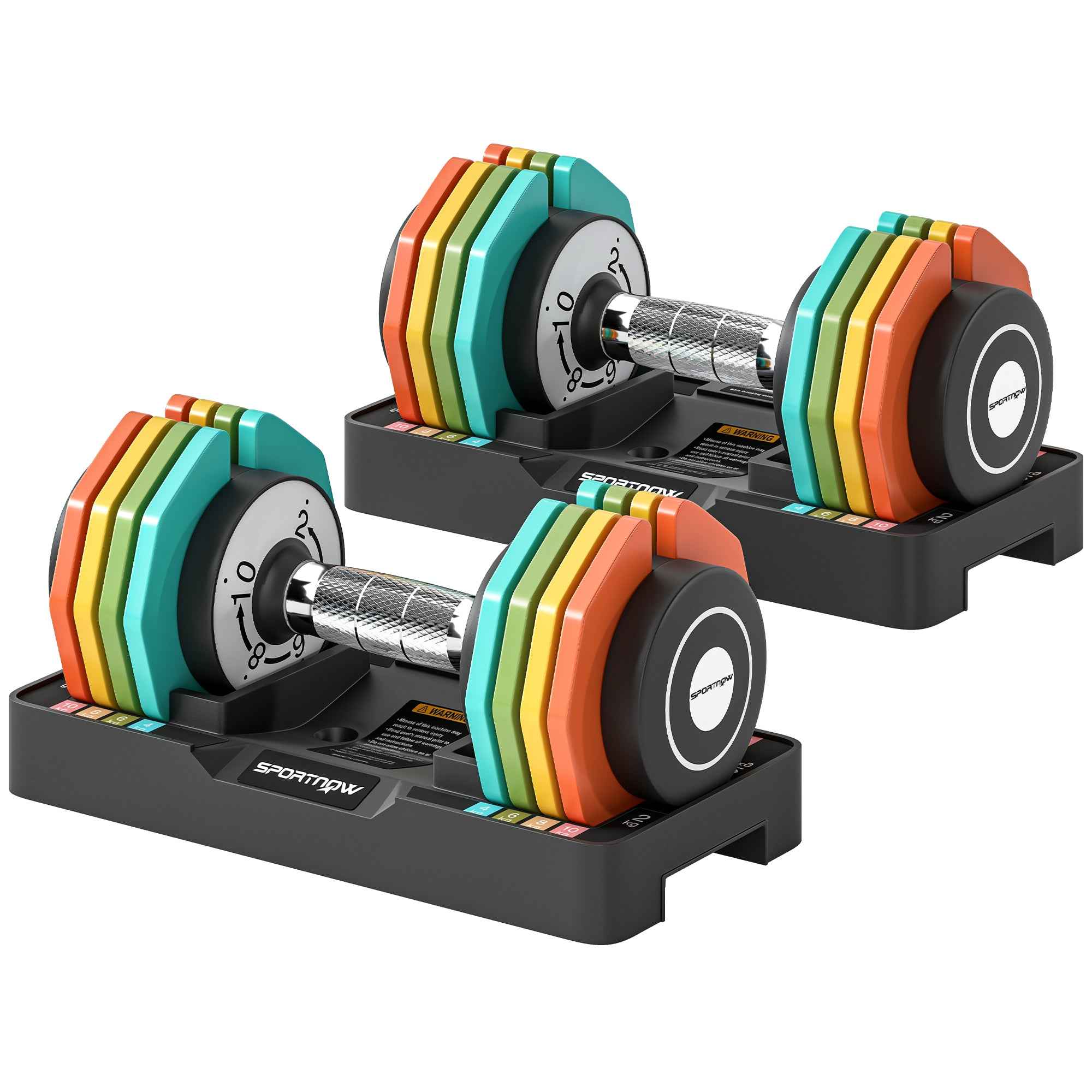 SPORTNOW Adjustable and Non-Slip Dumbbell Set 2-10 kg with Base, Steel, 29.5x13.6x13.6 cm, Multicolor