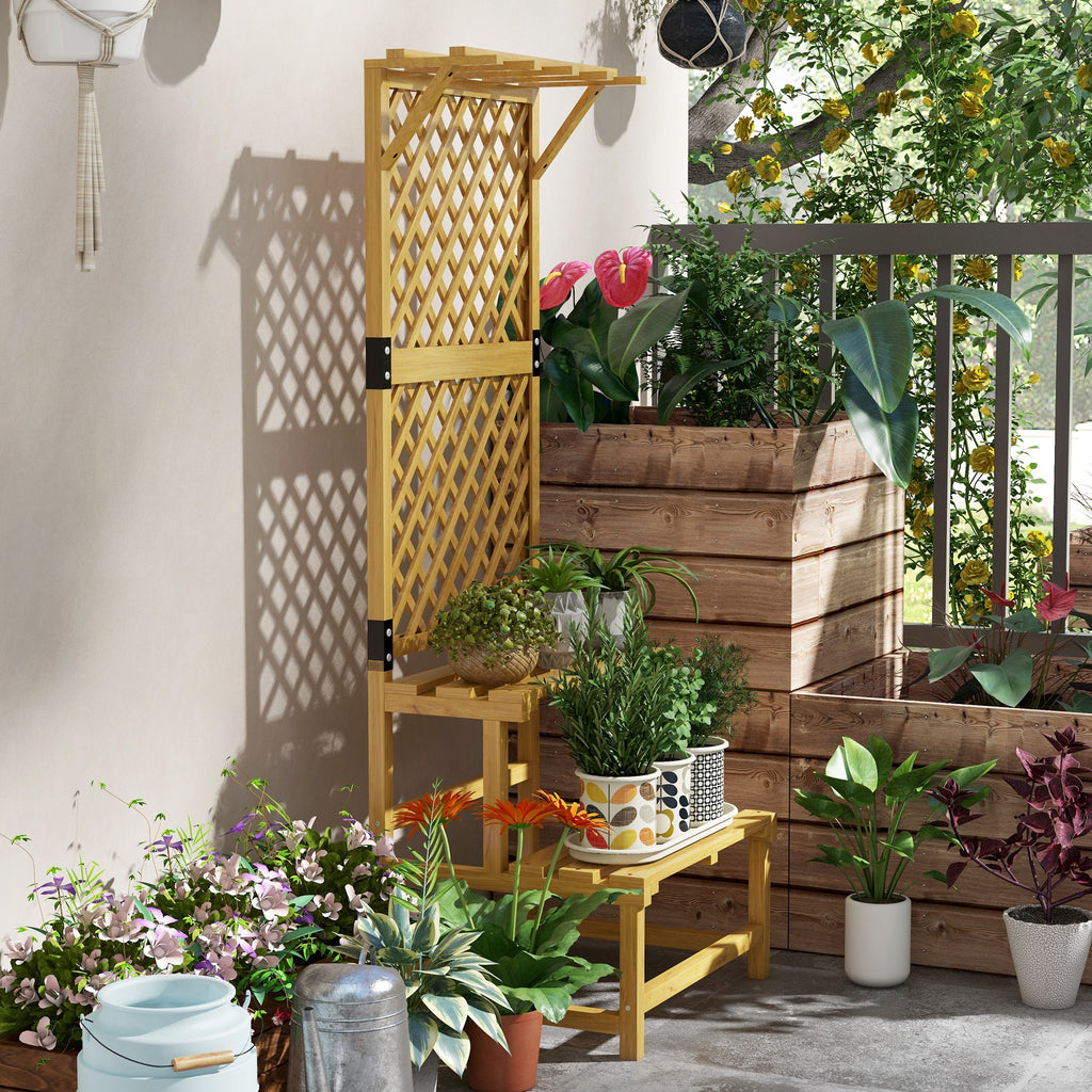 Outsunny Planter with 2-Tier Grille with Roof and Slatted Shelves, in Fir Wood, 60x50x166 cm - Borgè