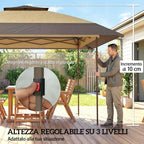 Outsunny 4x4m Folding Gazebo with 4 Side Mosquito Nets, Double Roof, and Sandbags, Khaki and Brown
