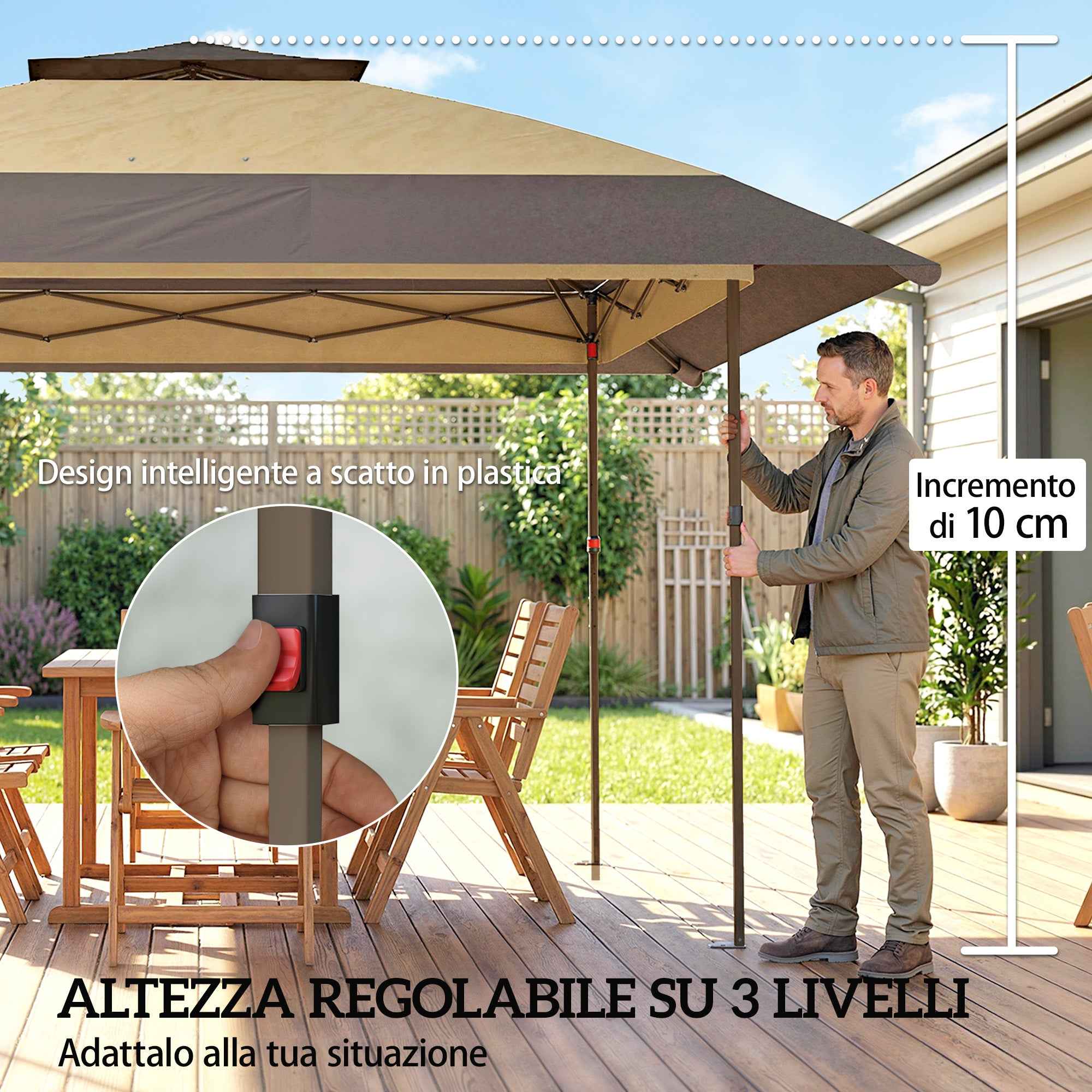Outsunny 4x4m Folding Gazebo with 4 Side Mosquito Nets, Double Roof, and Sandbags, Khaki and Brown