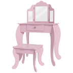 Children's Dressing Table with Stool and Adjustable Mirror, Girls' Dressing Table with Drawer, Pink