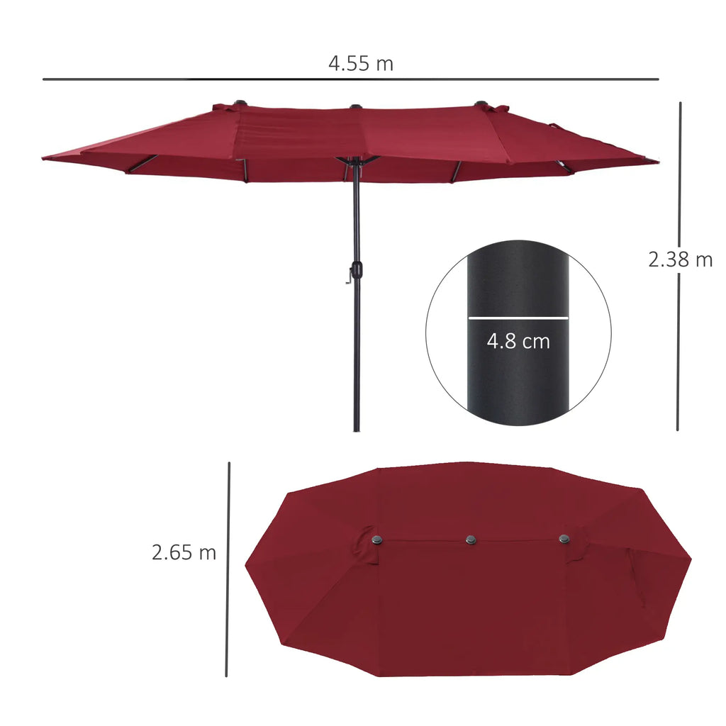 Double Garden Umbrella with Crank Opening, in Steel and Polyester, 460x270x240 cm, Red - Borge' Group Limited