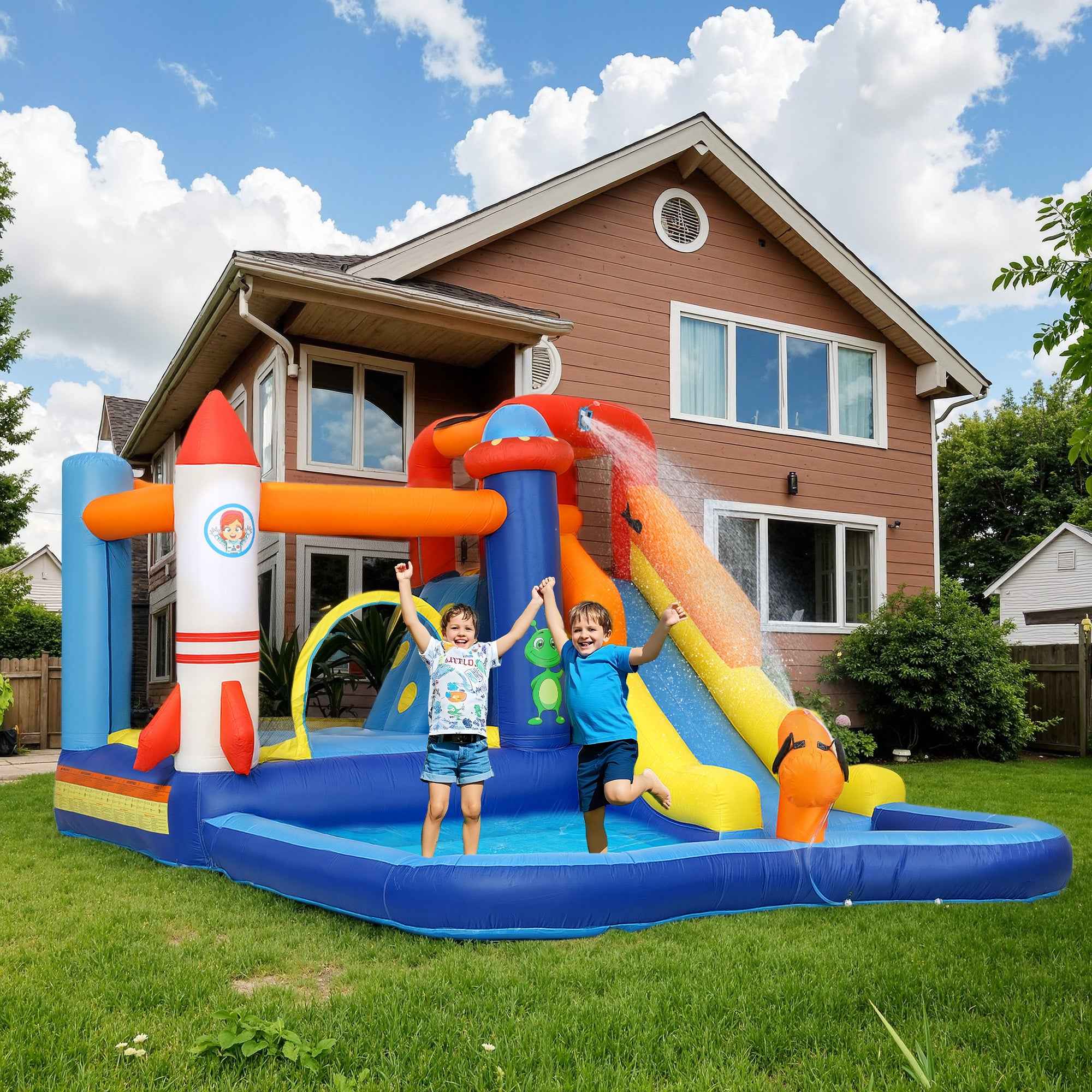 5-in-1 Inflatable Water Park Castle, 360x250x195cm, Multicolor
