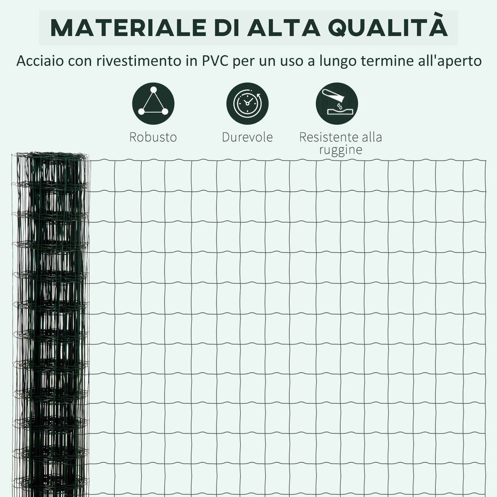 Outsunny Steel and PVC Fence Netting for Outdoor Spaces, 25m Roll and 1.7m Height, Green