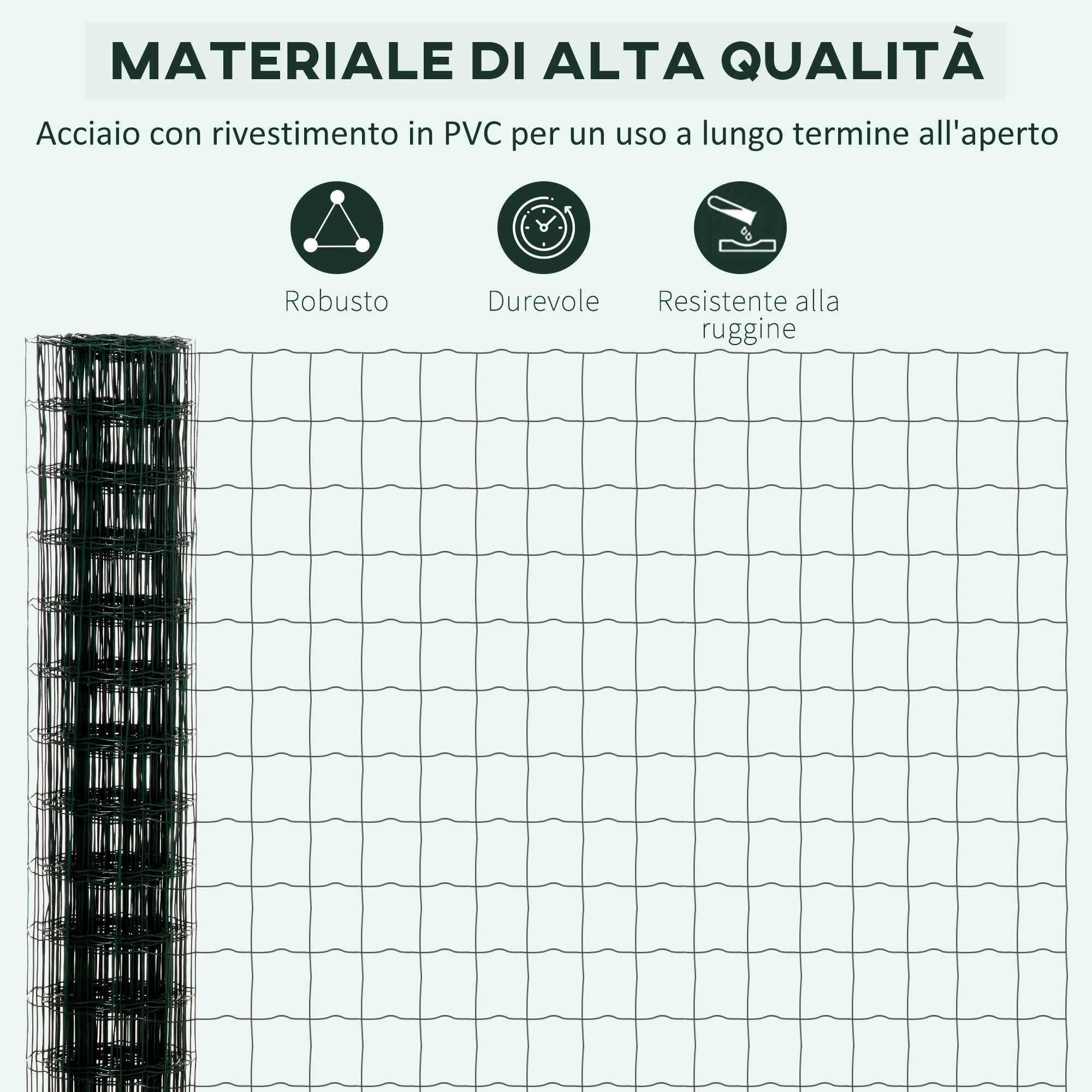 Outsunny Steel and PVC Fence Netting for Outdoor Spaces, 25m Roll and 1.7m Height, Green